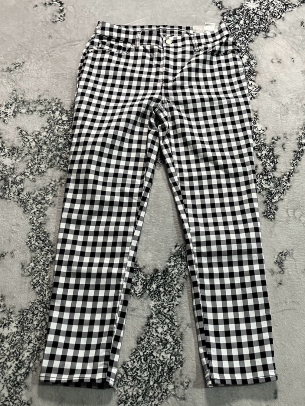 Chicos So Slimming Girlfriend Slim Leg Pants Women Size 8/1R Black White Gingham